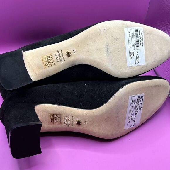 Stuart Weitzman Women's 11 Black Heel Suede Booties Classic Black Minimalist New - Picture 6 of 16